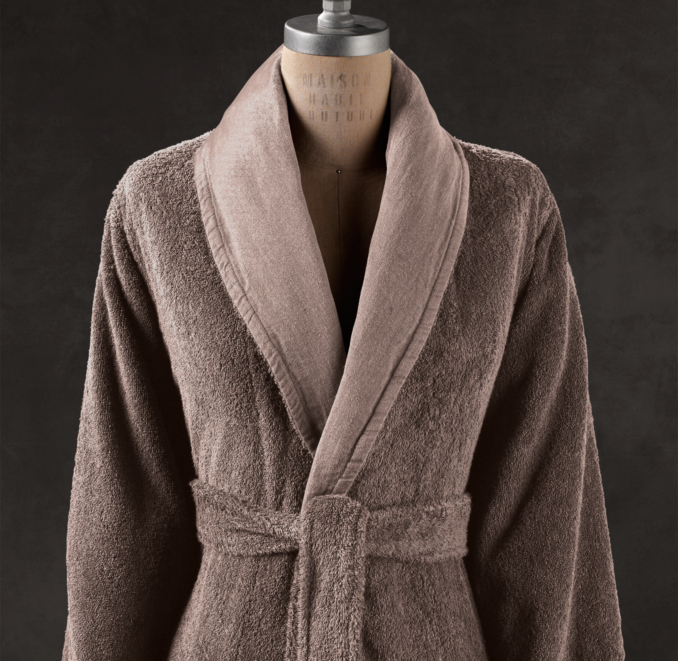 Linen-Bordered Turkish Cotton Robe 