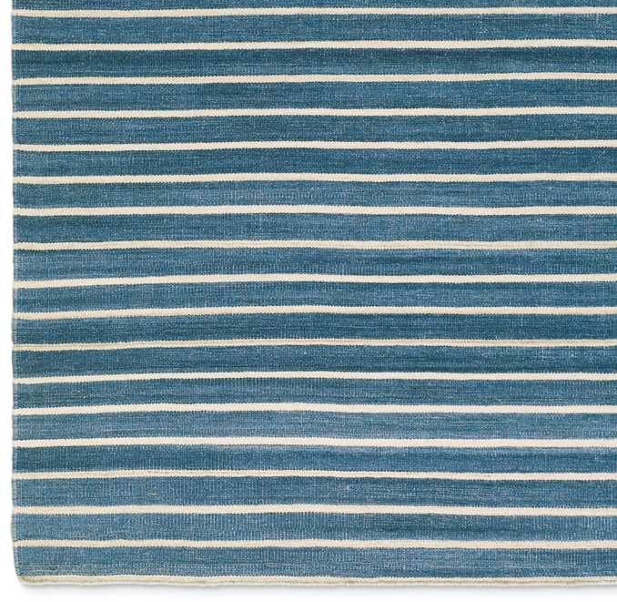 Flatweave Pinstripe Wool Rug Swatch - Blue/Ivory