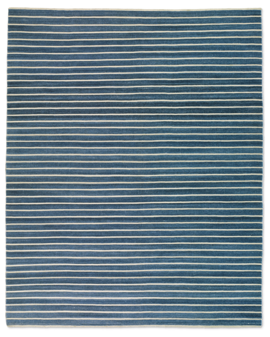 Flatweave Pinstripe Wool Rug - Blue/Ivory