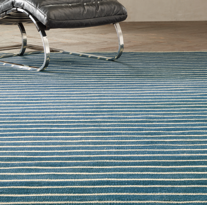 Flatweave Pinstripe Wool Rug - Blue/Ivory
