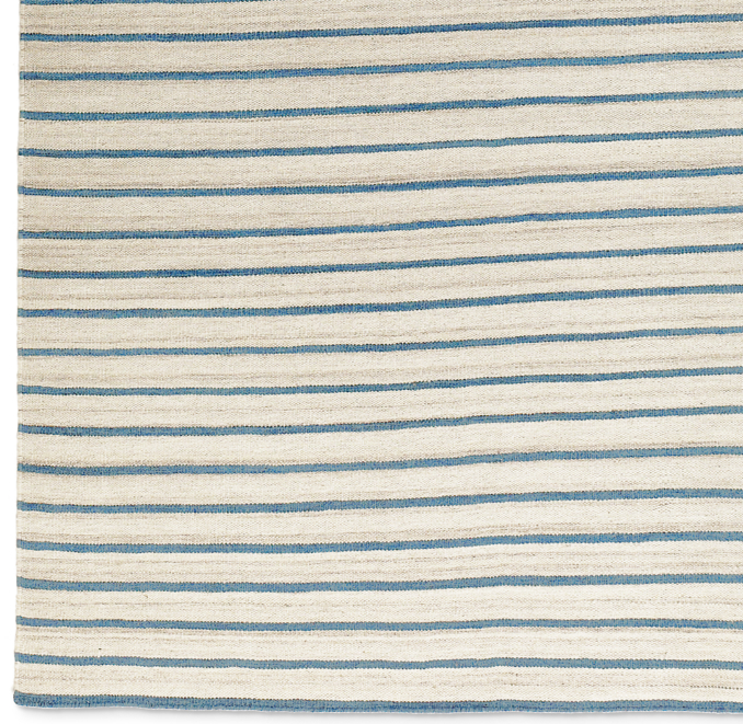Flatweave Pinstripe Wool Rug Swatch - Ivory/Blue