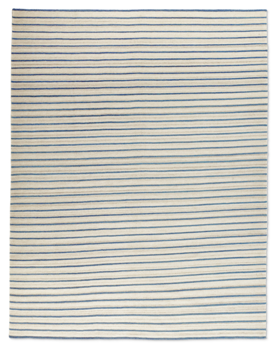 Flatweave Pinstripe Wool Rug - Ivory/Blue