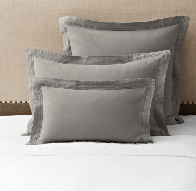 Stonewashed Belgian Linen Satin-Stitch Sham