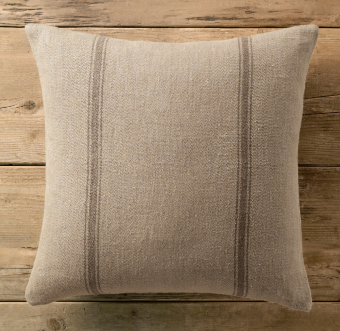 Vintage French GrainSack Linen Double Stripe Pillow Cover