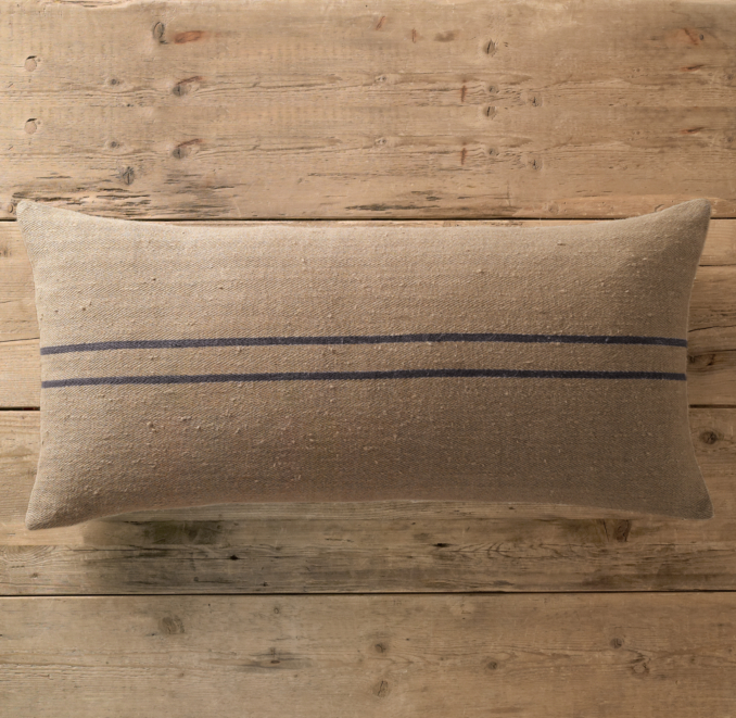 Vintage Stripe Flour-Sack Linen Pillow Cover Wide Lumbar