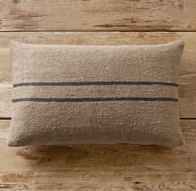 Vintage Stripe Flour-Sack Linen Pillow Cover Lumbar