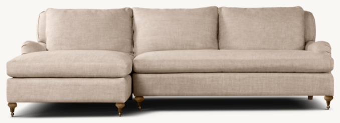 Belgian Classic Roll Arm Upholstered Left-Arm Sofa Chaise Sectional