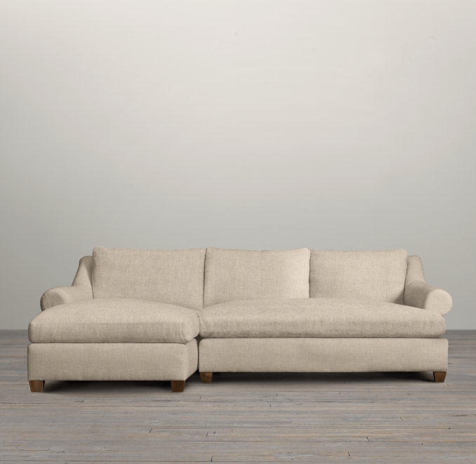 Belgian Roll Arm Upholstered Left-Arm Sofa Chaise Sectional