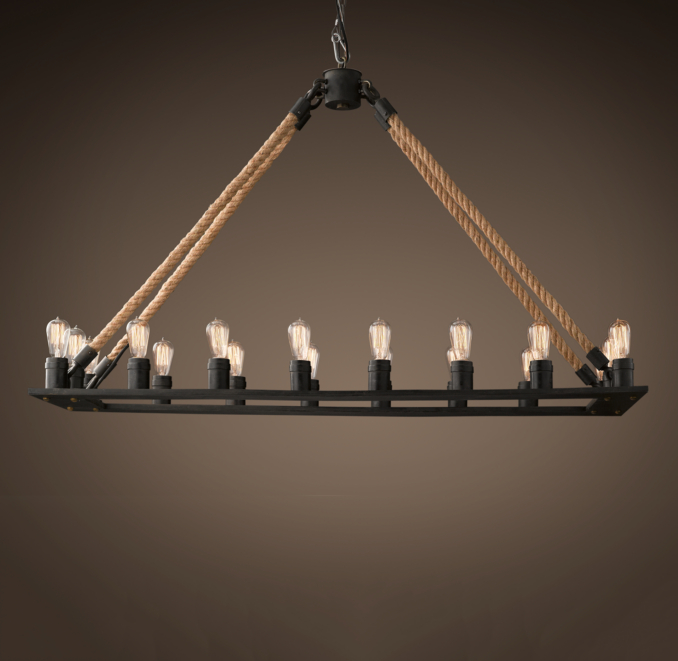 Rope Filament Rectangle Chandelier Large