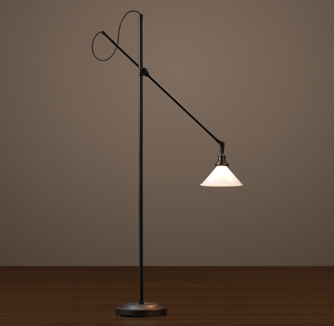 1900S Machinist Floor Lamp Milk Glass