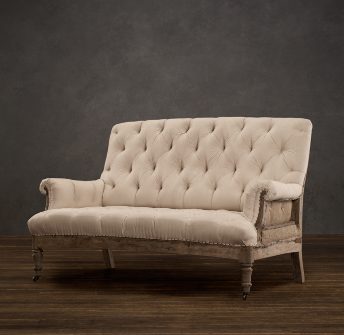 Deconstructed French Victorian Settee Antiqued Cotton