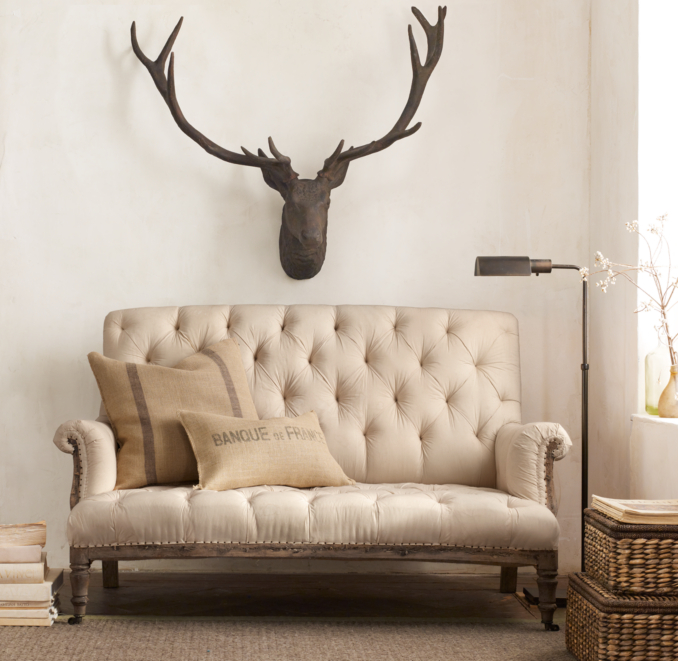 Deconstructed French Victorian Settee Antiqued Cotton