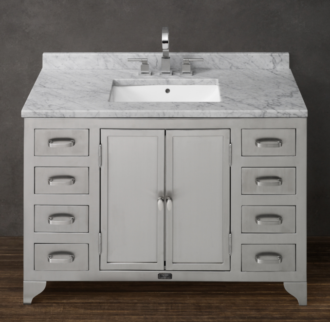 1930s Laboratory Stainless Steel Extra-Wide Single Vanity Sink