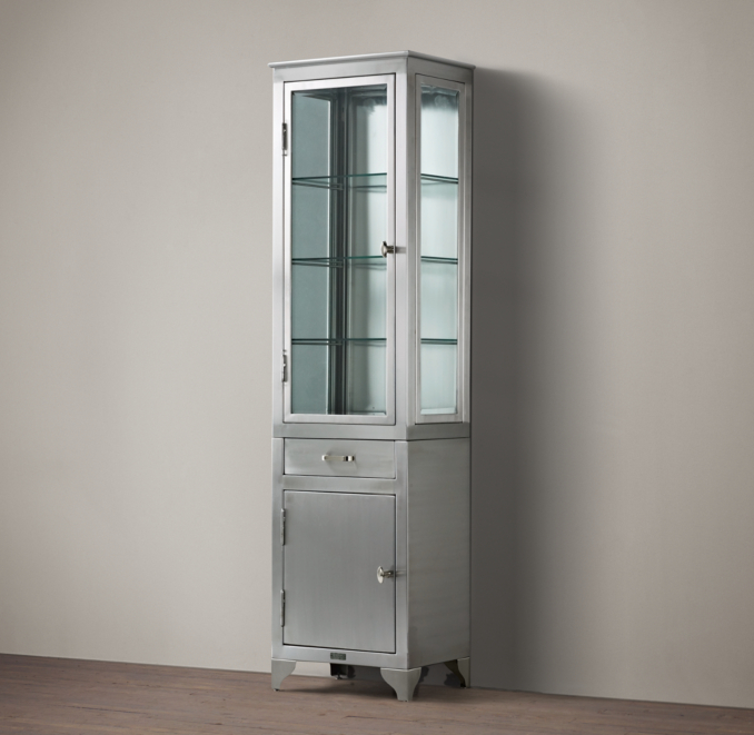 1930s Laboratory Stainless Steel Storage Cabinet Tall