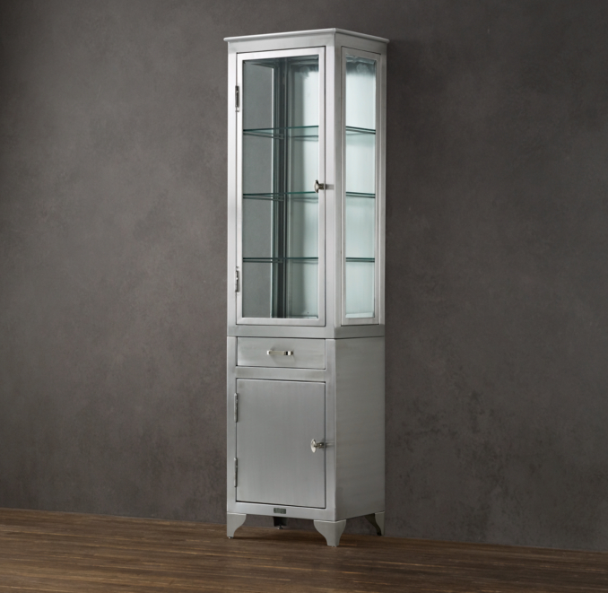 1930s Laboratory Stainless Steel Storage Cabinet Tall