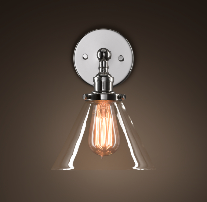 Glass Funnel Filament Sconce Polished Nickel
