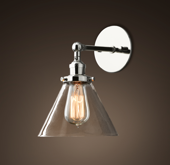 Glass Funnel Filament Sconce Polished Nickel