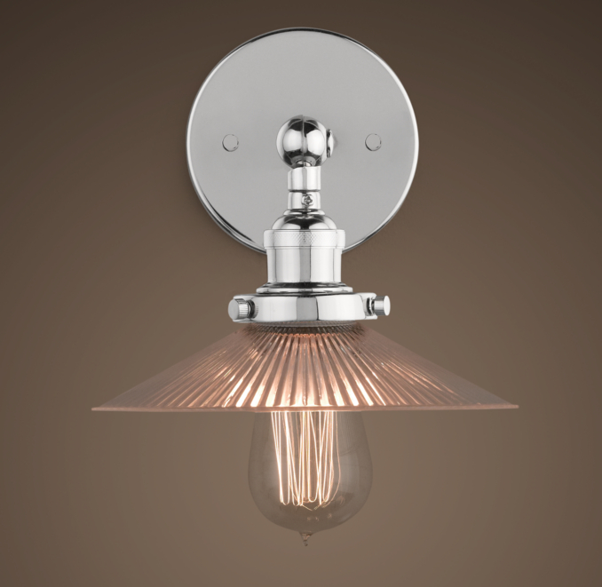 Ribbed Glass Filament Sconce Polished Nickel