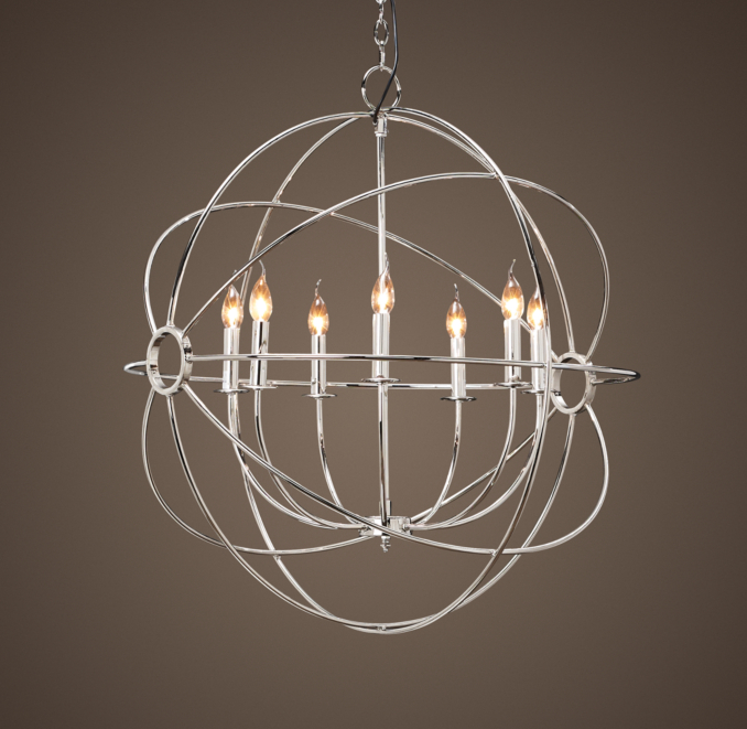 Foucault's Iron Orb Chandelier Polished Nickel Medium