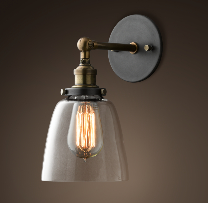 Glass Cloche Filament Sconce Aged Steel