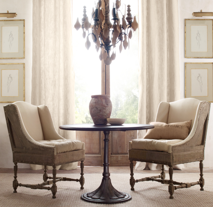 Deconstructed Slope Arm Dining Chair Antiqued Linen