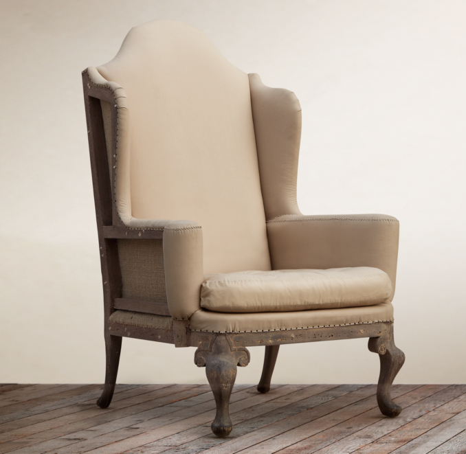 Deconstructed Queen Anne Wing Chair Antiqued Cotton