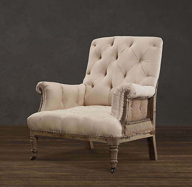 Deconstructed Tufted Roll Arm Chair
