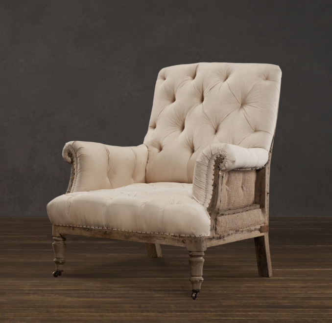 Deconstructed Tufted Roll Arm Chair Antiqued Cotton