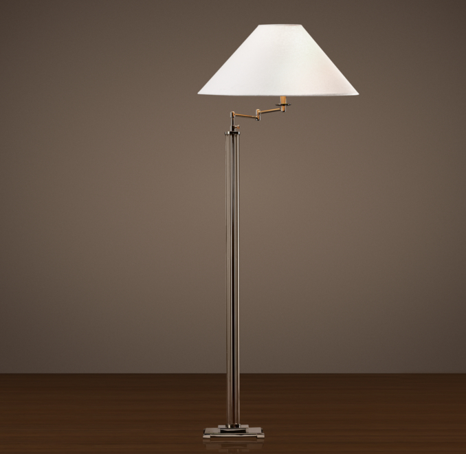 French Column Glass Swing-Arm Floor Lamp Polished Nickel