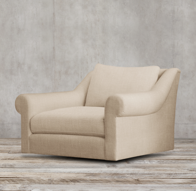 Belgian Roll Arm Upholstered Swivel Chair