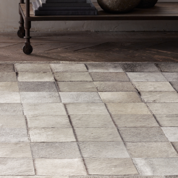 Argentine Cowhide Tile Rug - Grey