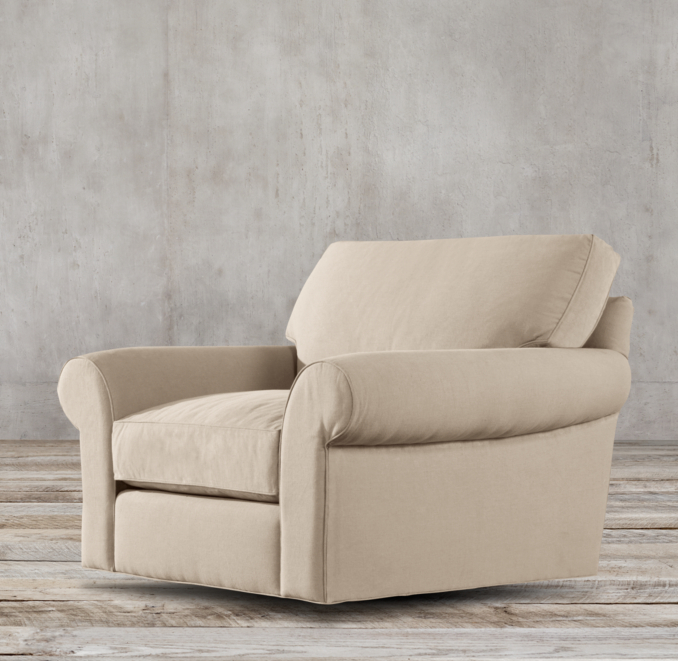 Grand-Scale Roll Arm Upholstered Swivel Chair