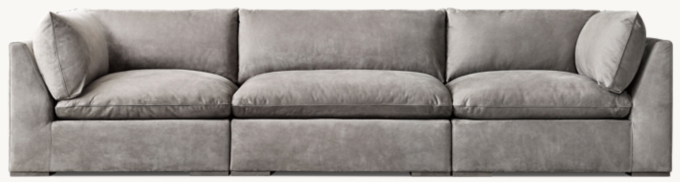 Shown in Italian Veneto Pewter; sofa consists of 2 corner chairs and 1 armless chair. Cushion configuration may vary by component. 