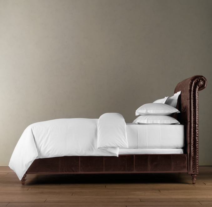 Chesterfield Leather Sleigh Bed Without Footboard