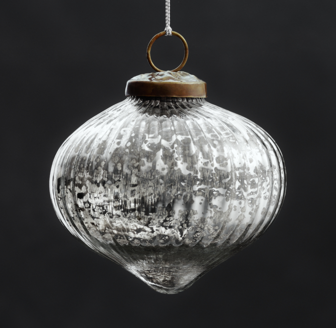 Vintage Hand-Blown Glass Ornament Ribbed Onion - Silver 