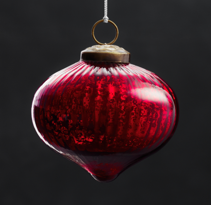 Vintage Hand-Blown Glass Ornament Ribbed Onion - Red