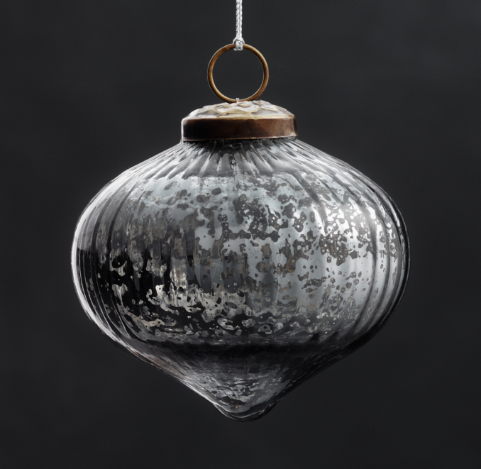 Vintage Hand-Blown Glass Ornament Ribbed Onion - Smoke