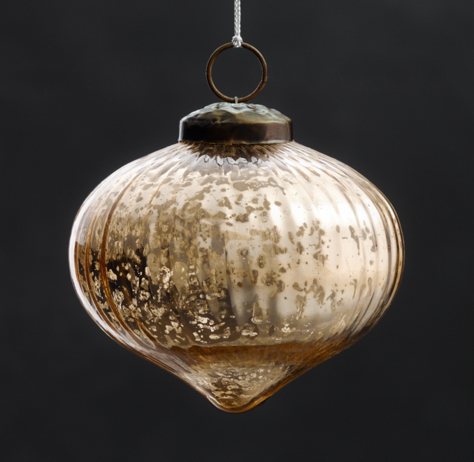 Vintage Hand-Blown Glass Ornament Ribbed Onion - Gold