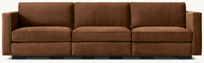 Shown in Italian Veneto Cocoa; sofa consists of 1 left-arm chair, 1 armless chair and 1 right-arm chair. Cushion configuration may vary by component. 