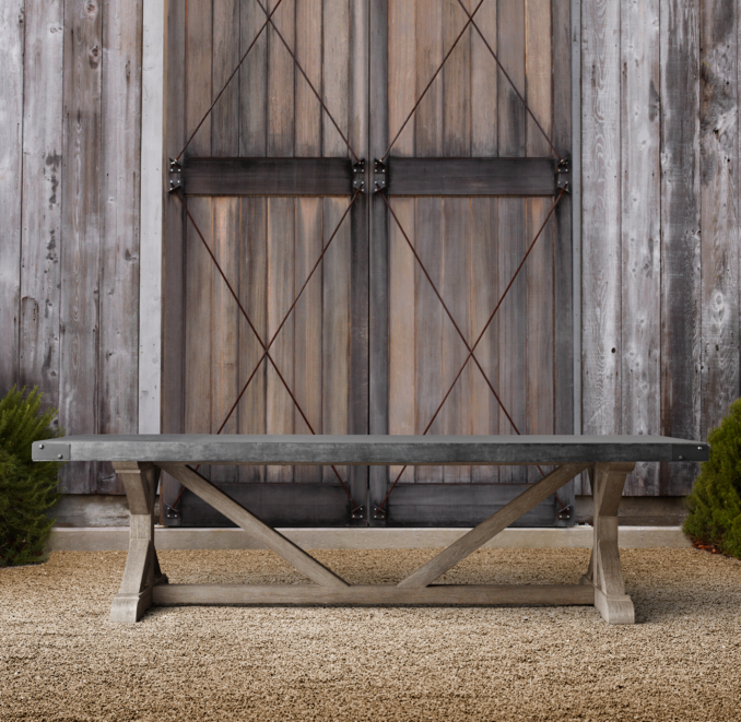 Belgian Trestle Concrete & Teak Rectangular Dining Table