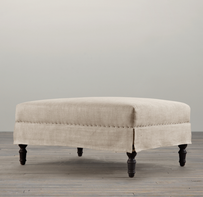 Belgian Nailhead Upholstered Ottoman