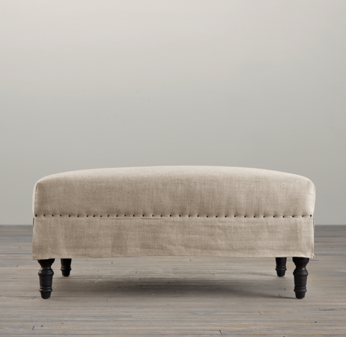 Belgian Nailhead Upholstered Ottoman