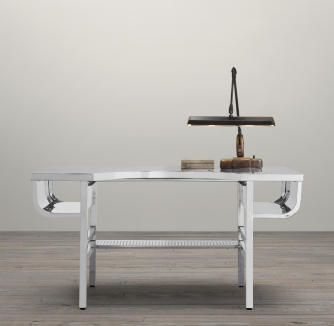 60" French Factory Metal Desk Polished Chrome