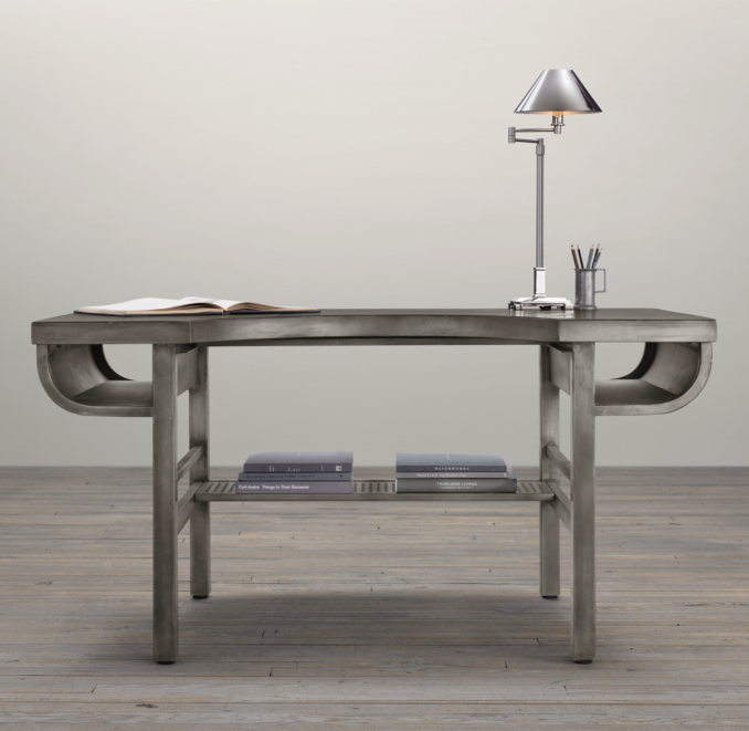 60" French Factory Metal Desk Gun Metal