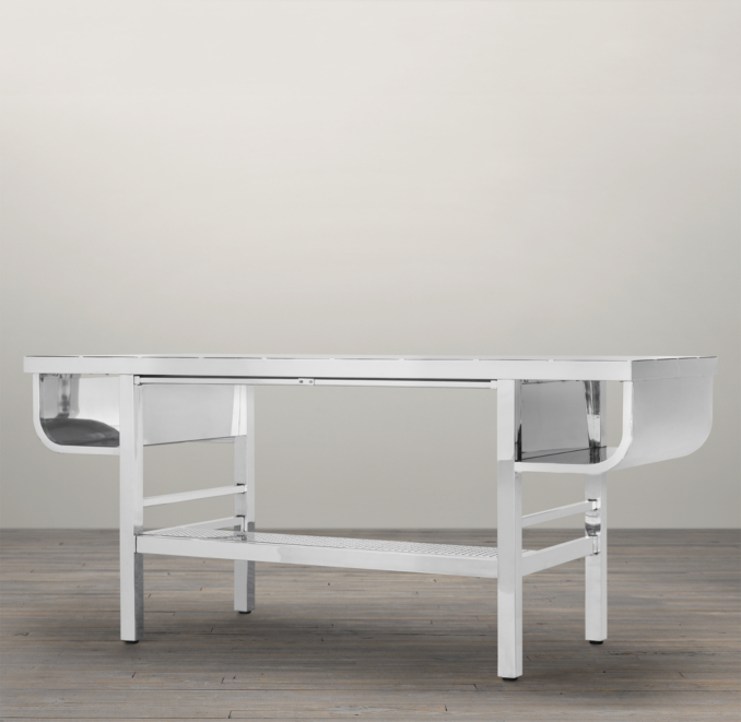 74" French Factory Metal Desk Polished Chrome