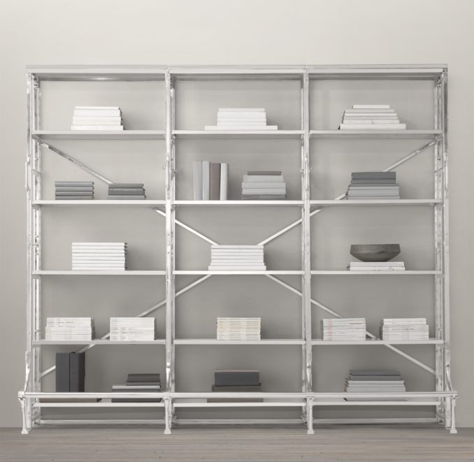 108" French Library Shelving Polished Stainless Steel