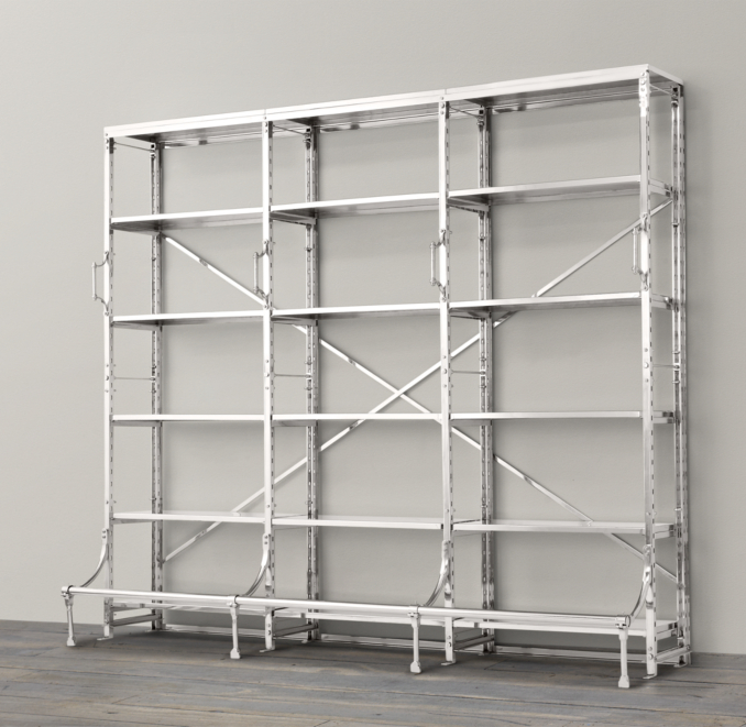 108" French Library Shelving Polished Stainless Steel