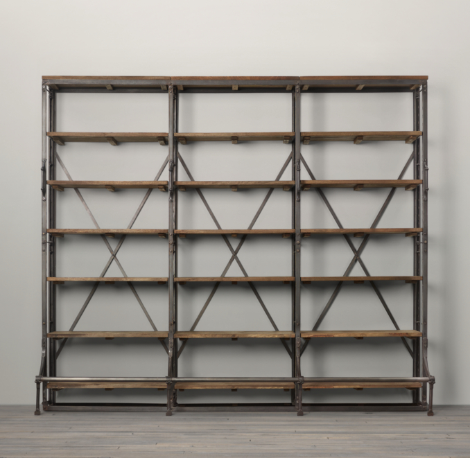 108" French Library Shelving Natural Antiqued Iron