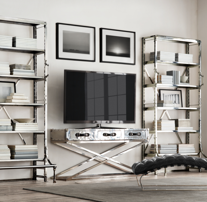 30" French Library Shelving Polished Stainless Steel