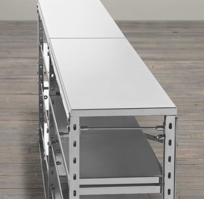 French Library Console - Polished Stainless Steel
